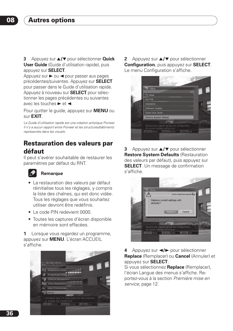 Autres options 08, Restauration des valeurs par défaut | Pioneer DBR-TF100 User Manual | Page 80 / 136