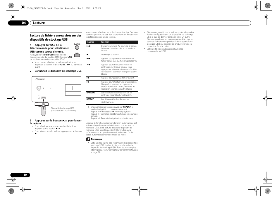 De stockage usb, Lecture 04 | Pioneer PD-10-K User Manual | Page 24 / 100