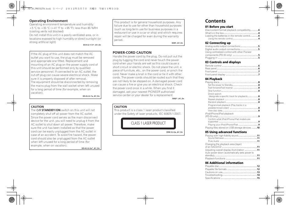 Pioneer PD-10-K User Manual | Page 3 / 100