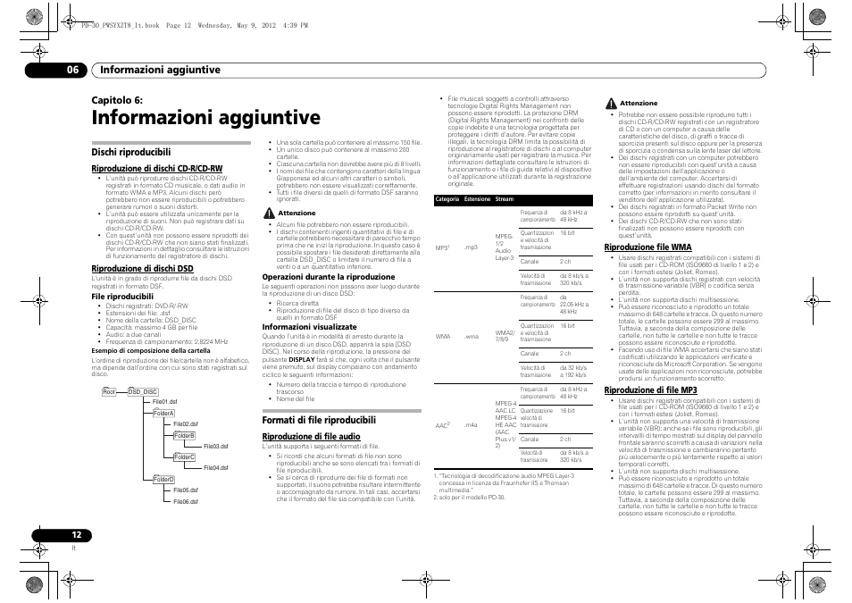 Dischi riproducibili, Formati di file riproducibili, Informazioni aggiuntive | Informazioni aggiuntive 06, Capitolo 6 | Pioneer PD-10-K User Manual | Page 54 / 100