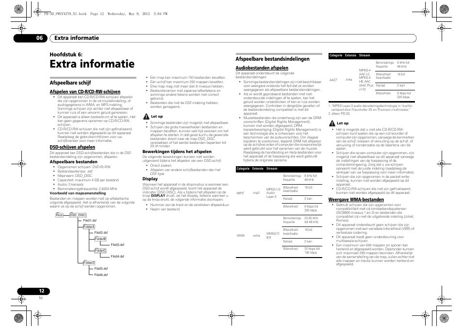 Afspeelbare schijf, Afspeelbare bestandsindelingen, Afspelen van cd-r/cd-rw-schijven | Dsd-schijven afspelen, Extra informatie, Extra informatie 06, Hoofdstuk 6 | Pioneer PD-10-K User Manual | Page 68 / 100