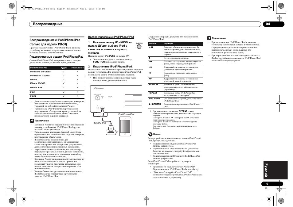 Воспроизведение с ipod/iphone/ipad, Только для модели pd-30), Воспроизведение 04 | Pioneer PD-10-K User Manual | Page 93 / 100