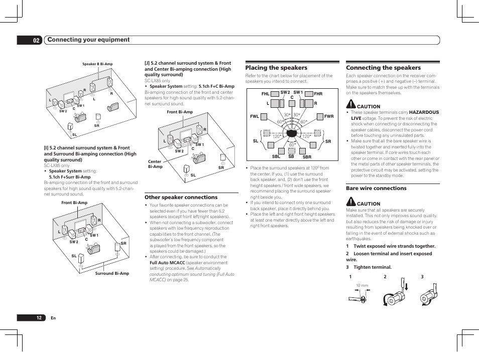Placing the speakers connecting the speakers, 02 connecting your equipment | Pioneer SC-LX75 User Manual | Page 12 / 104