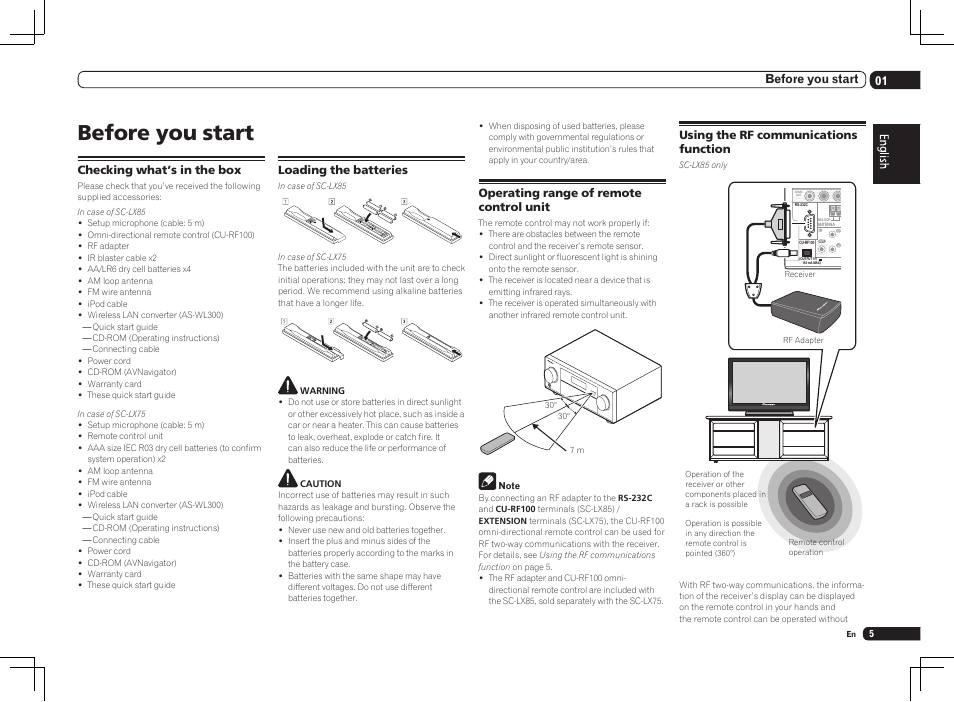 Before you start, 01 before you start | Pioneer SC-LX75 User Manual | Page 5 / 104