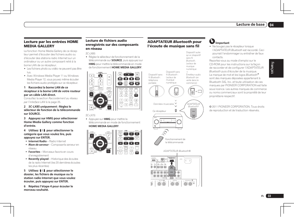 Single), 04 lecture de base, Lecture par les entrées home media gallery | Important | Pioneer SC-LX75 User Manual | Page 65 / 104