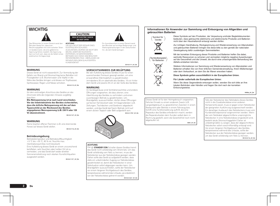 Wichtig | Pioneer SC-LX75 User Manual | Page 68 / 104