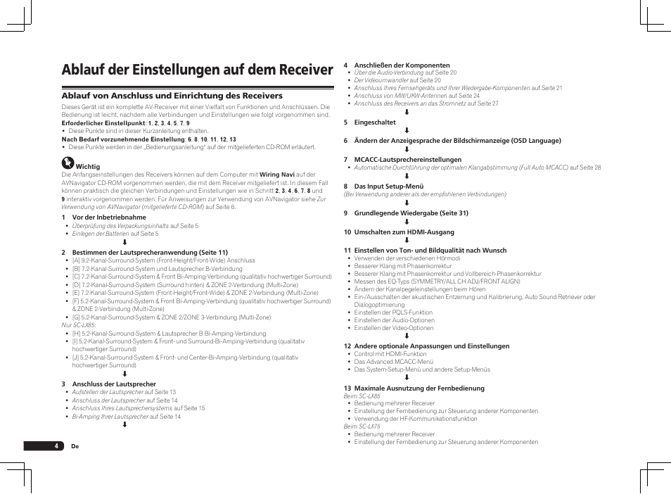 Ablauf der einstellungen auf dem receiver | Pioneer SC-LX75 User Manual | Page 70 / 104