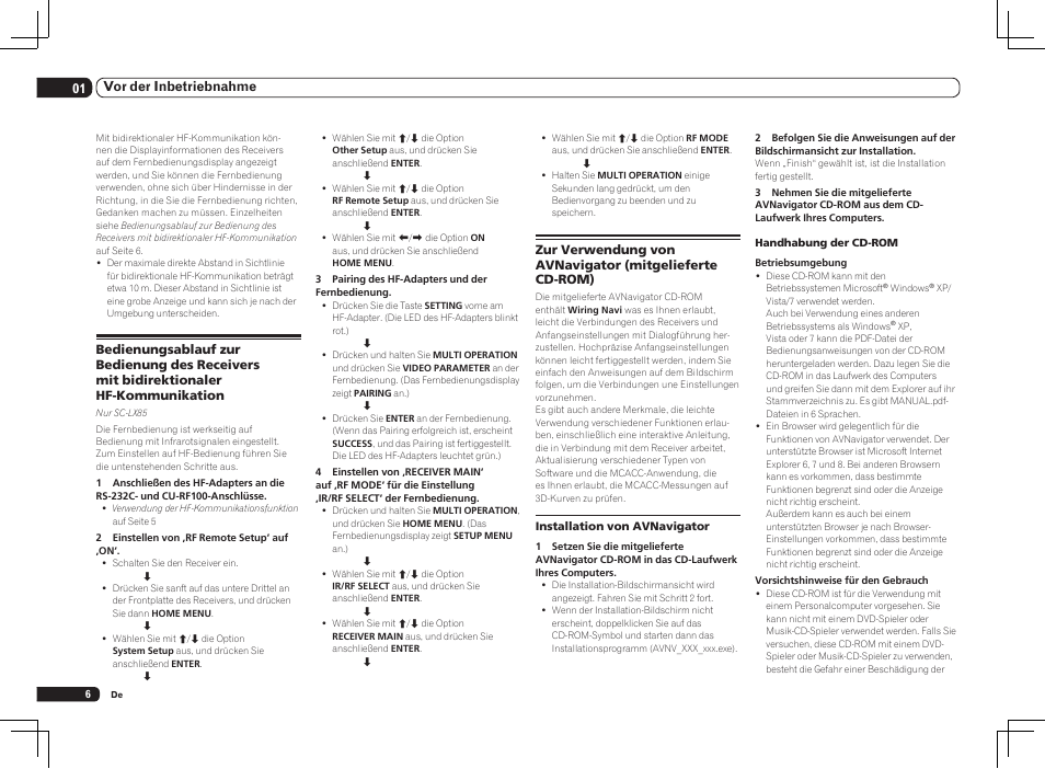 01 vor der inbetriebnahme | Pioneer SC-LX75 User Manual | Page 72 / 104