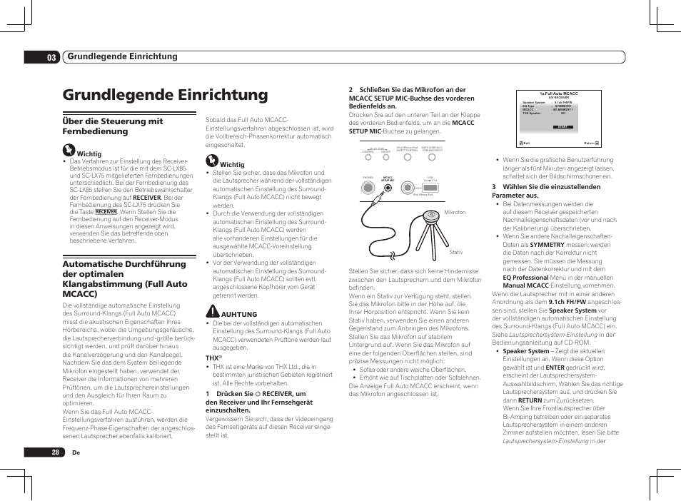 Grundlegende einrichtung, 03 grundlegende einrichtung, Über die steuerung mit fernbedienung | Pioneer SC-LX75 User Manual | Page 94 / 104