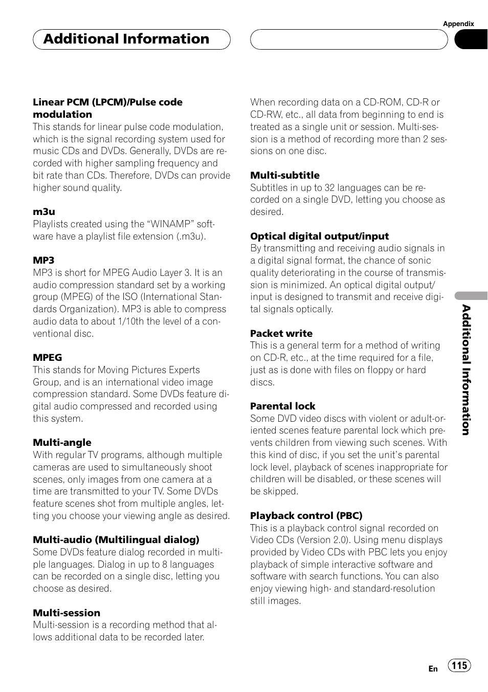 Additional information | Pioneer AVH-P6800DVD User Manual | Page 115 / 120