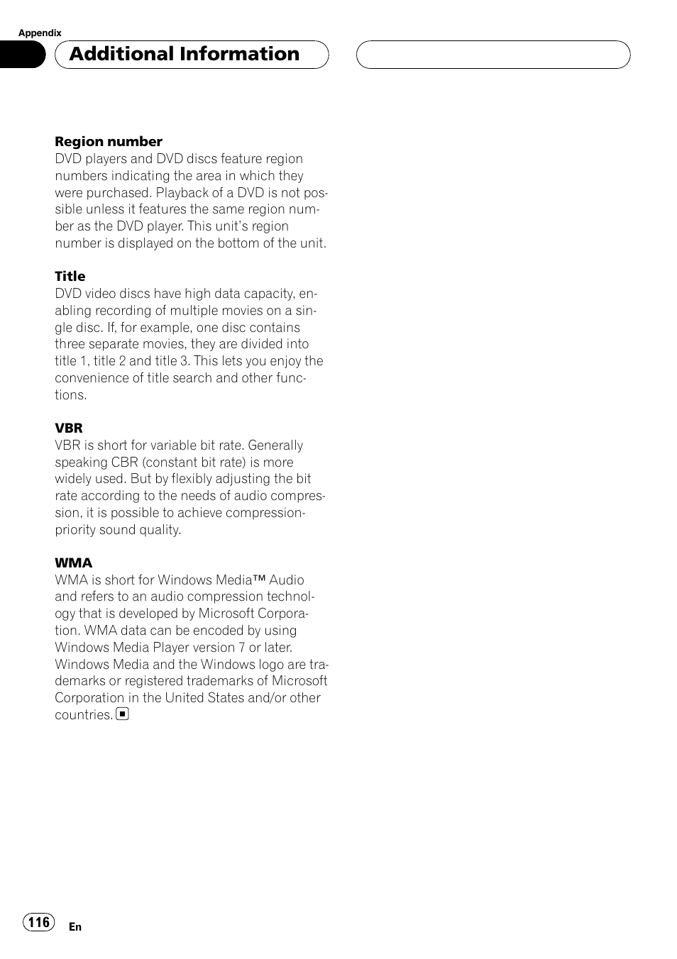 Additional information | Pioneer AVH-P6800DVD User Manual | Page 116 / 120