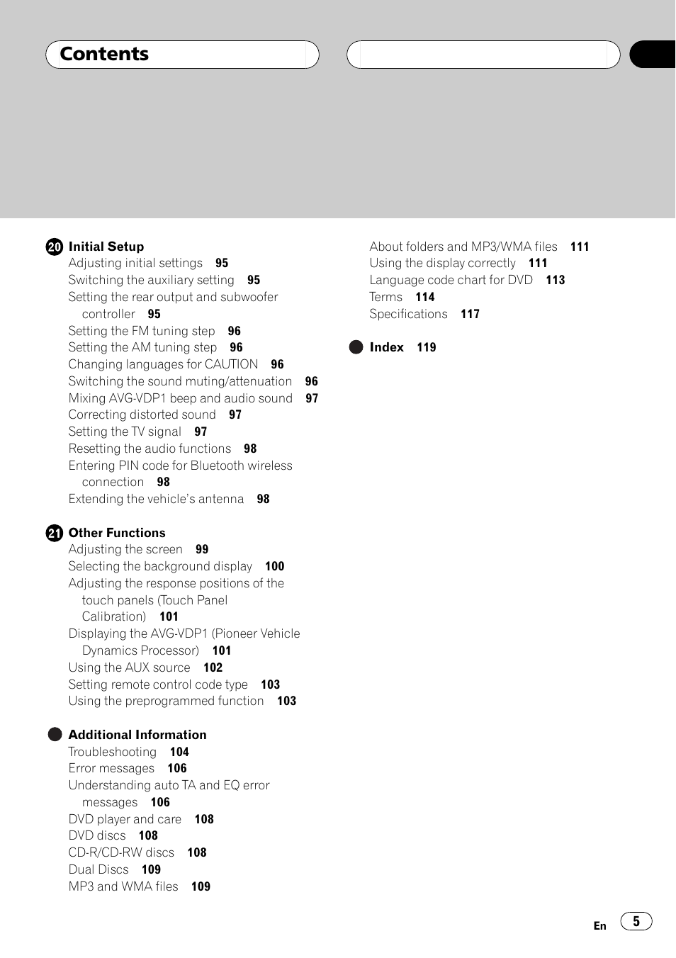 Pioneer AVH-P6800DVD User Manual | Page 5 / 120