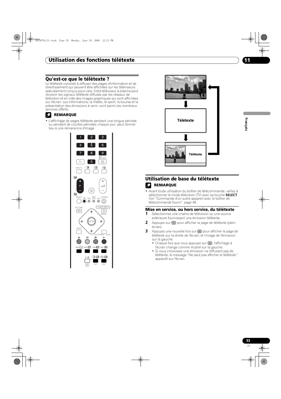 11 utilisation des fonctions télétexte, Mise en service, ou hors service, du télétexte, Utilisation des fonctions télétexte 11 | Utilisation des fonctions télétexte, Qu'est-ce que le télétexte, Utilisation de base du télétexte, Mise en service, ou hors service, du télétexte 1 | Pioneer PDP-507XA User Manual | Page 109 / 171