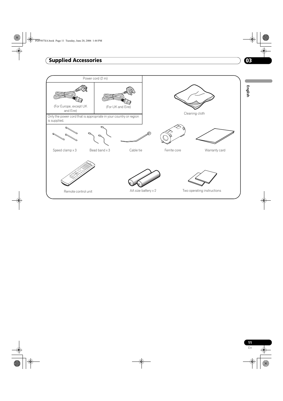 03 supplied accessories, Supplied accessories 03, Supplied accessories | Pioneer PDP-507XA User Manual | Page 11 / 171