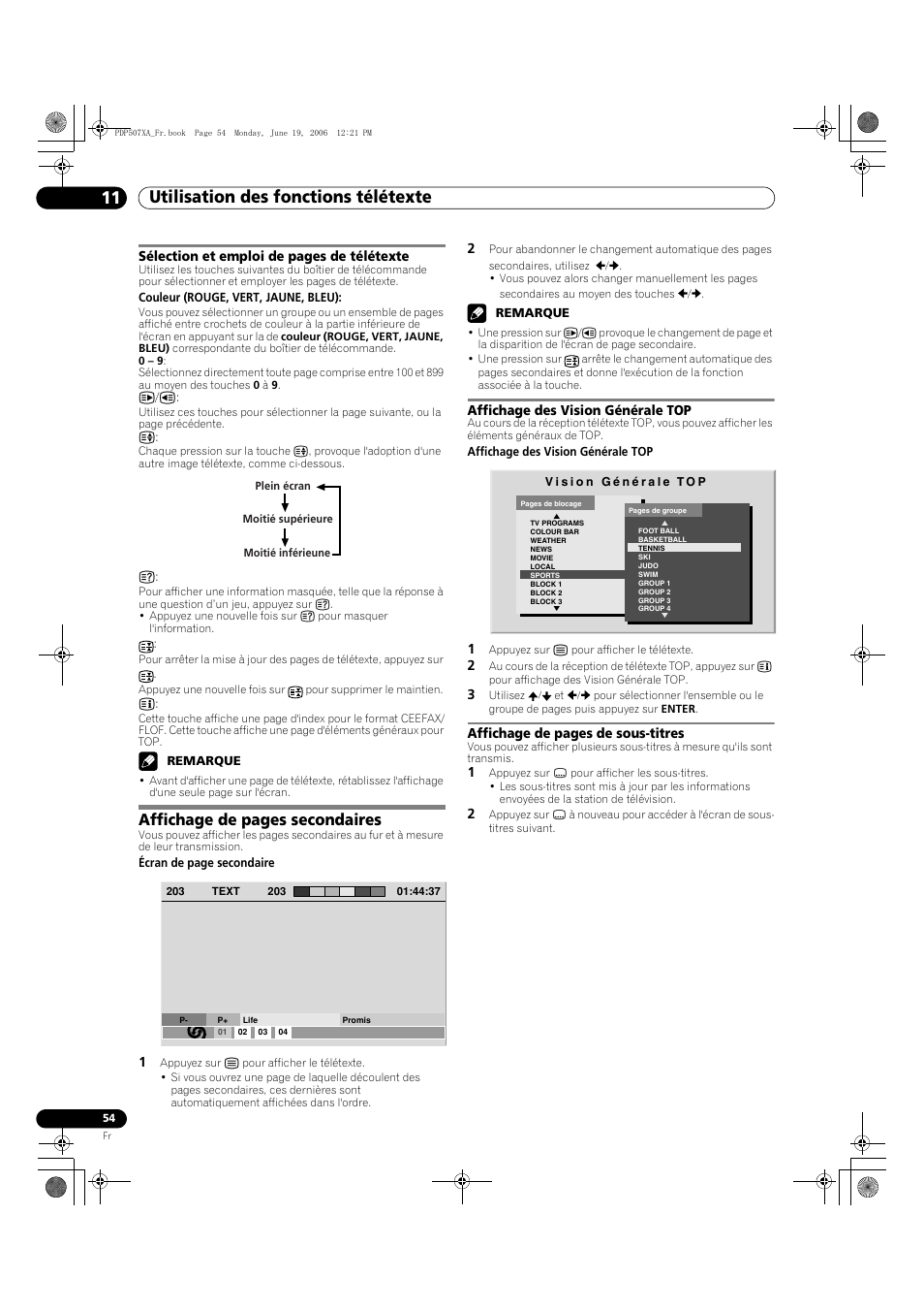 Utilisation des fonctions télétexte 11, Affichage de pages secondaires | Pioneer PDP-507XA User Manual | Page 110 / 171