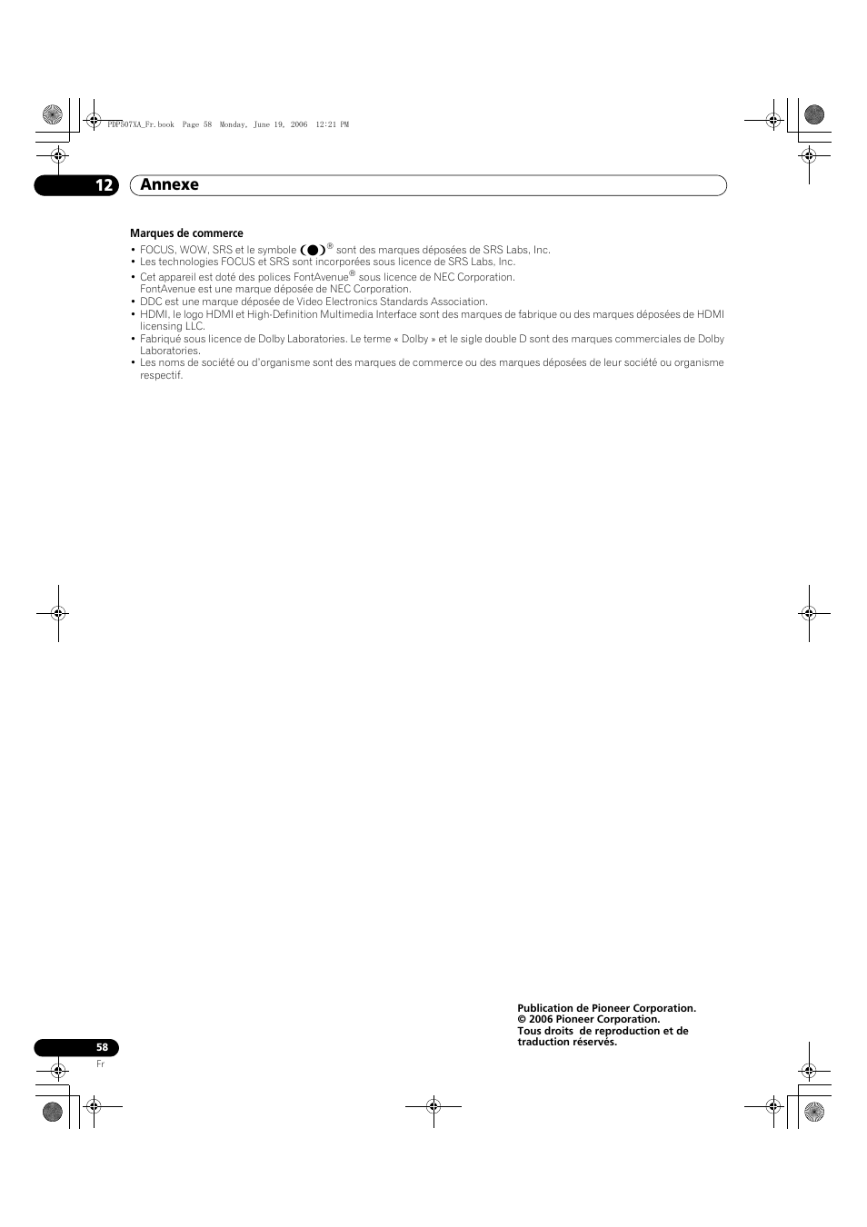 Annexe 12 | Pioneer PDP-507XA User Manual | Page 114 / 171