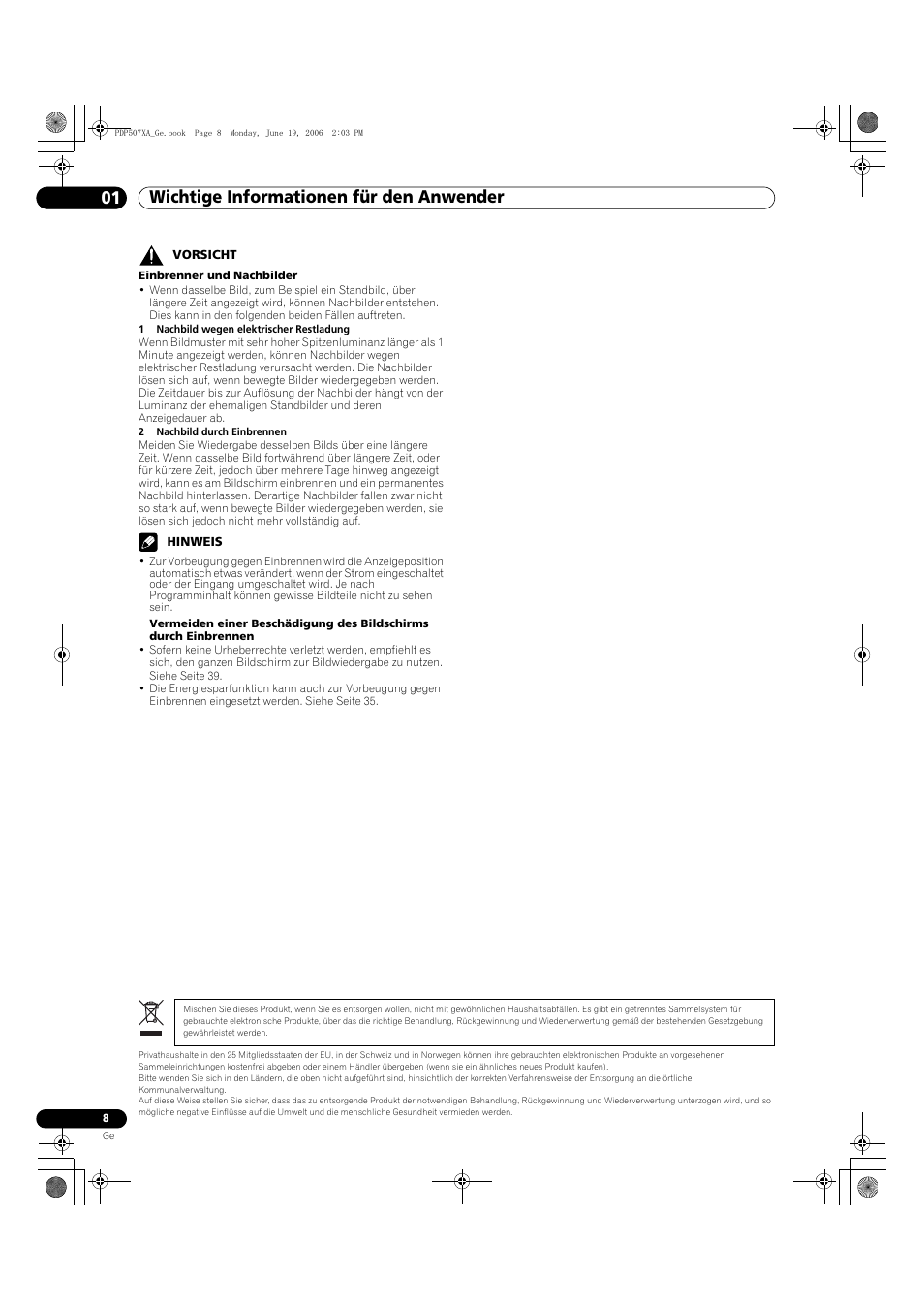 Wichtige informationen für den anwender 01 | Pioneer PDP-507XA User Manual | Page 120 / 171