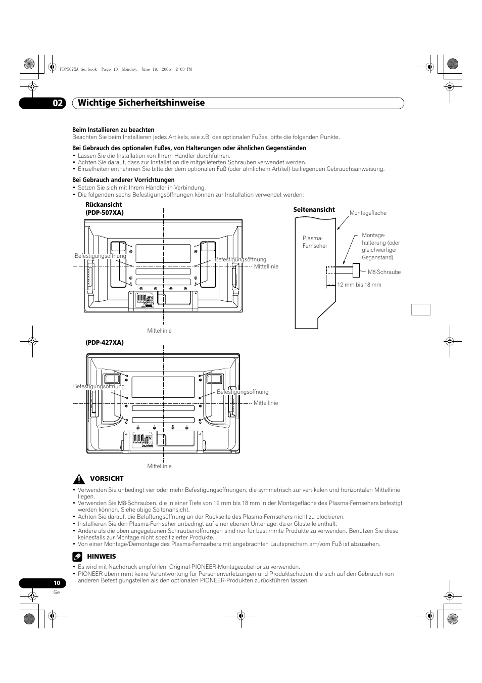 Wichtige sicherheitshinweise 02 | Pioneer PDP-507XA User Manual | Page 122 / 171