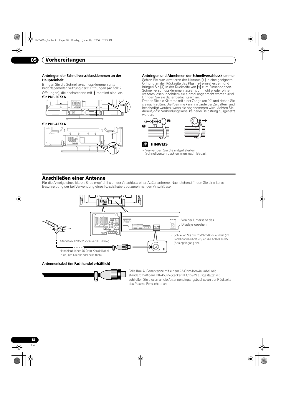 Anschließen einer antenne, Vorbereitungen 05 | Pioneer PDP-507XA User Manual | Page 130 / 171