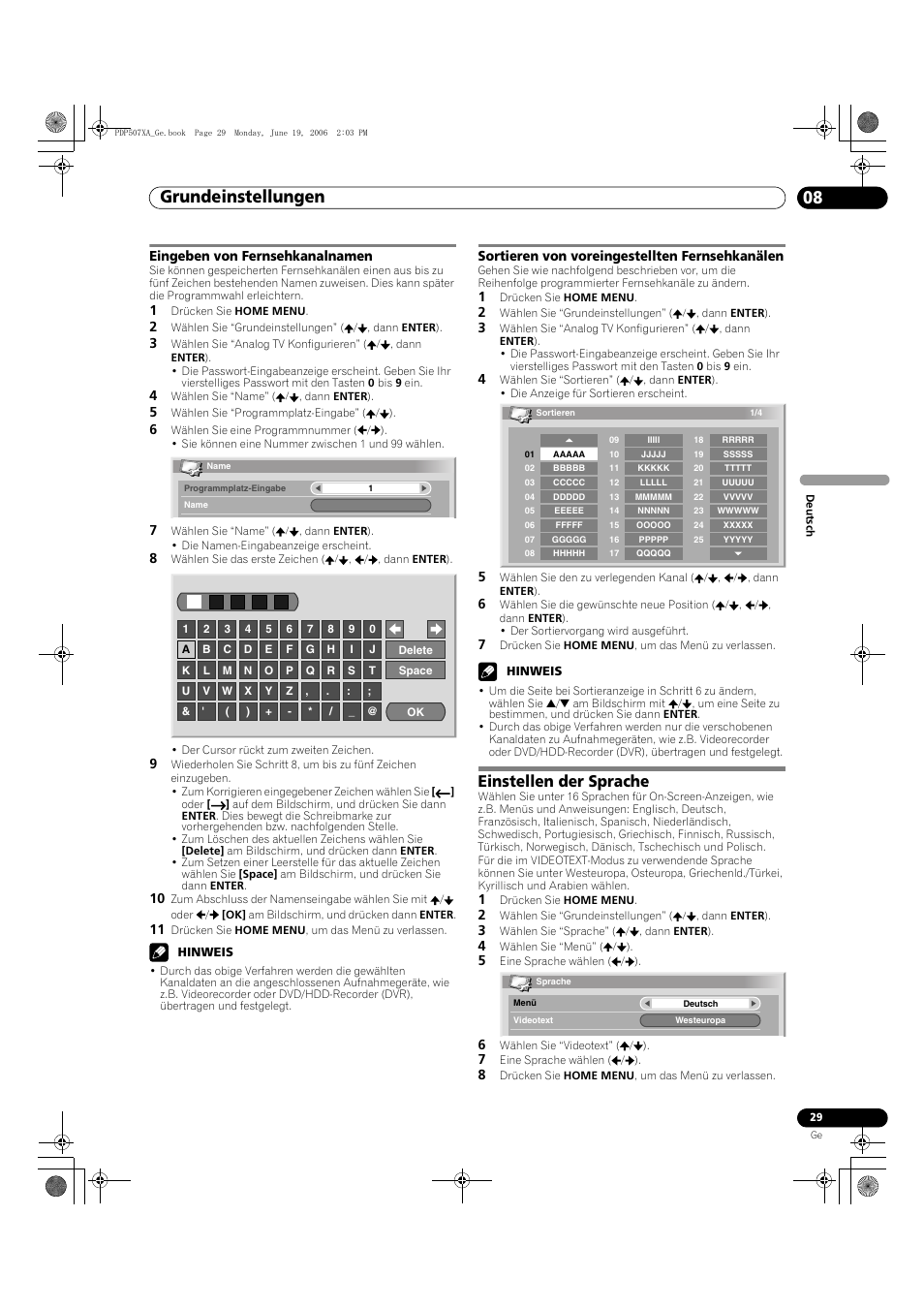 Einstellen der sprache, Grundeinstellungen 08 | Pioneer PDP-507XA User Manual | Page 141 / 171