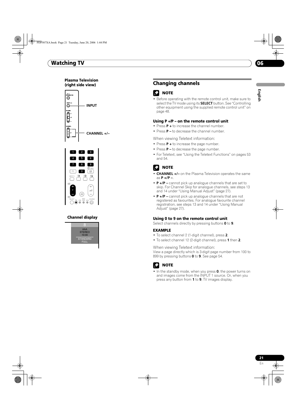 Changing channels, Watching tv 06 | Pioneer PDP-507XA User Manual | Page 21 / 171