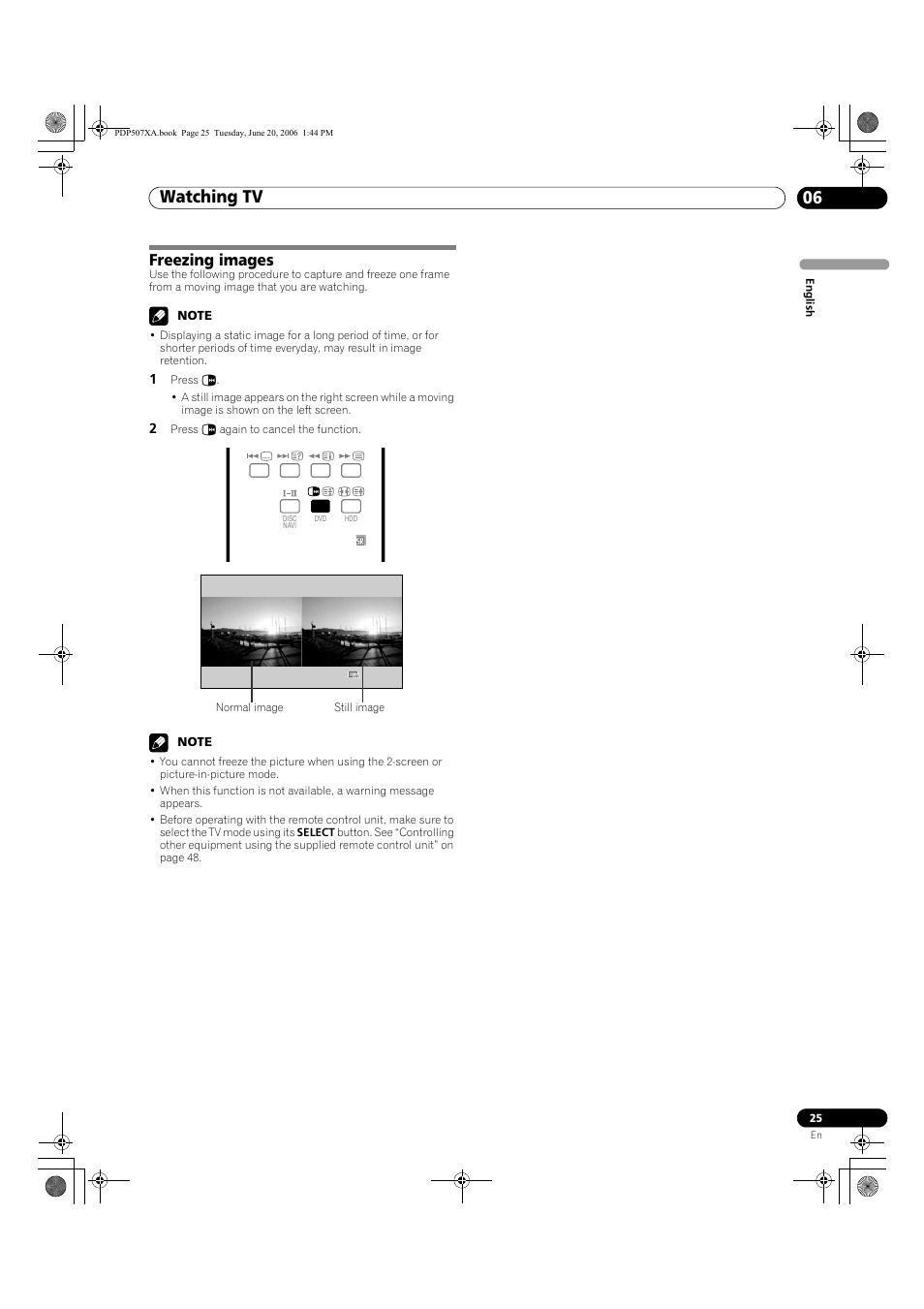 Freezing images, Watching tv 06 | Pioneer PDP-507XA User Manual | Page 25 / 171