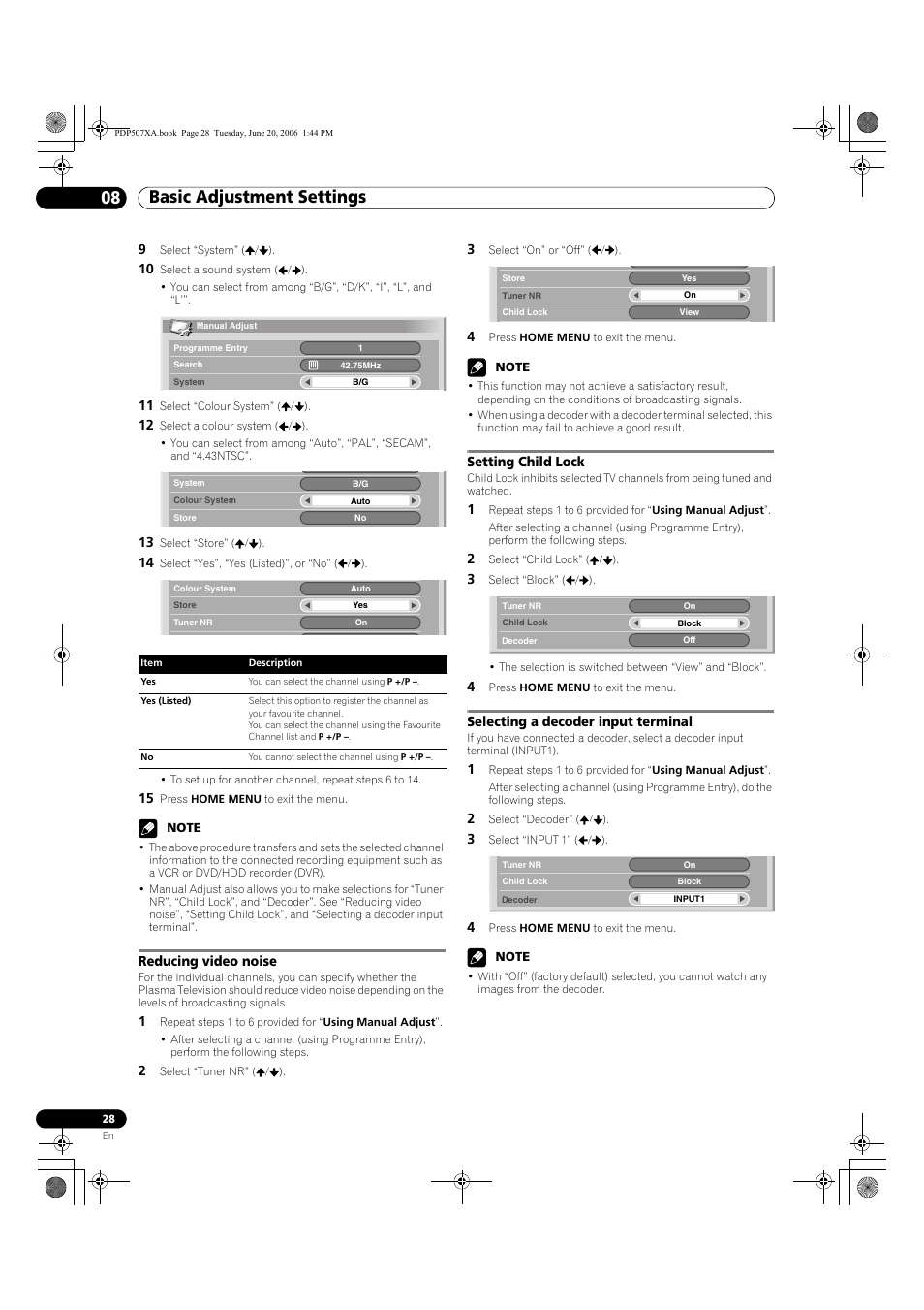 Basic adjustment settings 08 | Pioneer PDP-507XA User Manual | Page 28 / 171