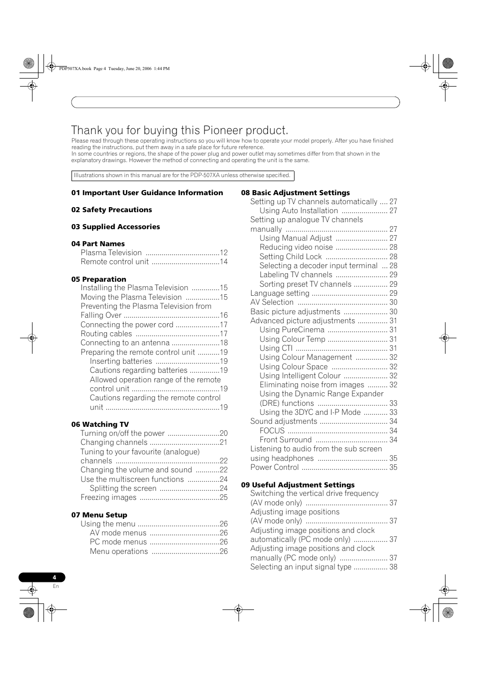 Pioneer PDP-507XA User Manual | Page 4 / 171