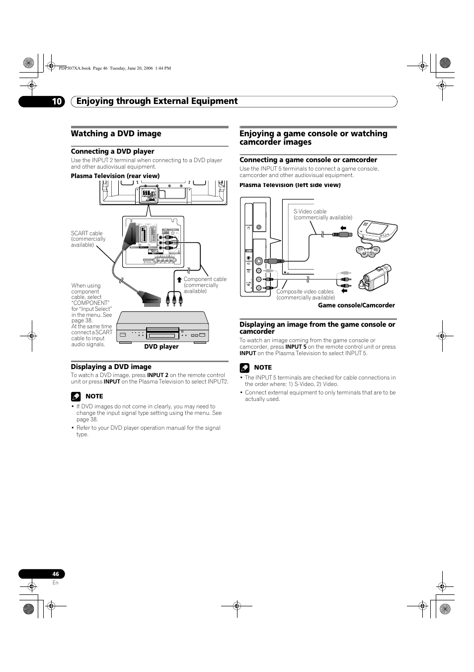 Watching a dvd image, Connecting a dvd player displaying a dvd image, Enjoying through external equipment 10 | Pioneer PDP-507XA User Manual | Page 46 / 171