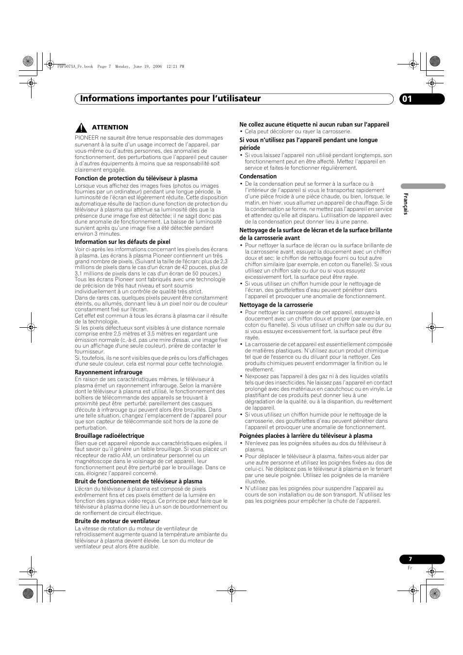 Informations importantes pour l’utilisateur 01 | Pioneer PDP-507XA User Manual | Page 63 / 171