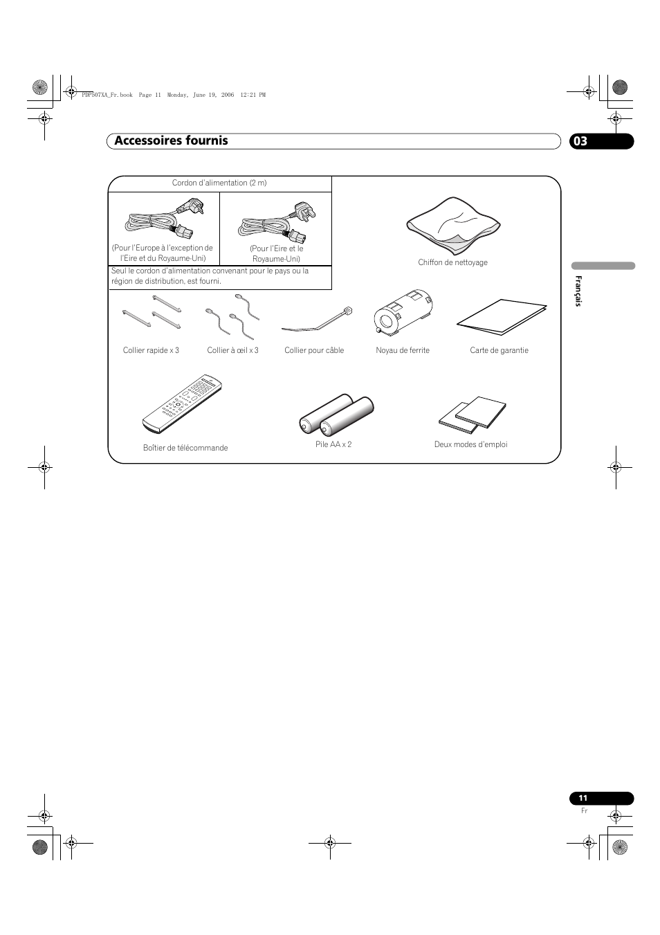 03 accessoires fournis, Accessoires fournis 03, Accessoires fournis | Pioneer PDP-507XA User Manual | Page 67 / 171