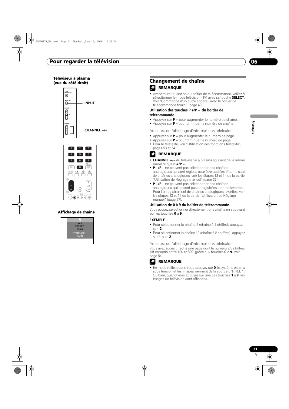 Changement de chaîne, Pour regarder la télévision 06 | Pioneer PDP-507XA User Manual | Page 77 / 171