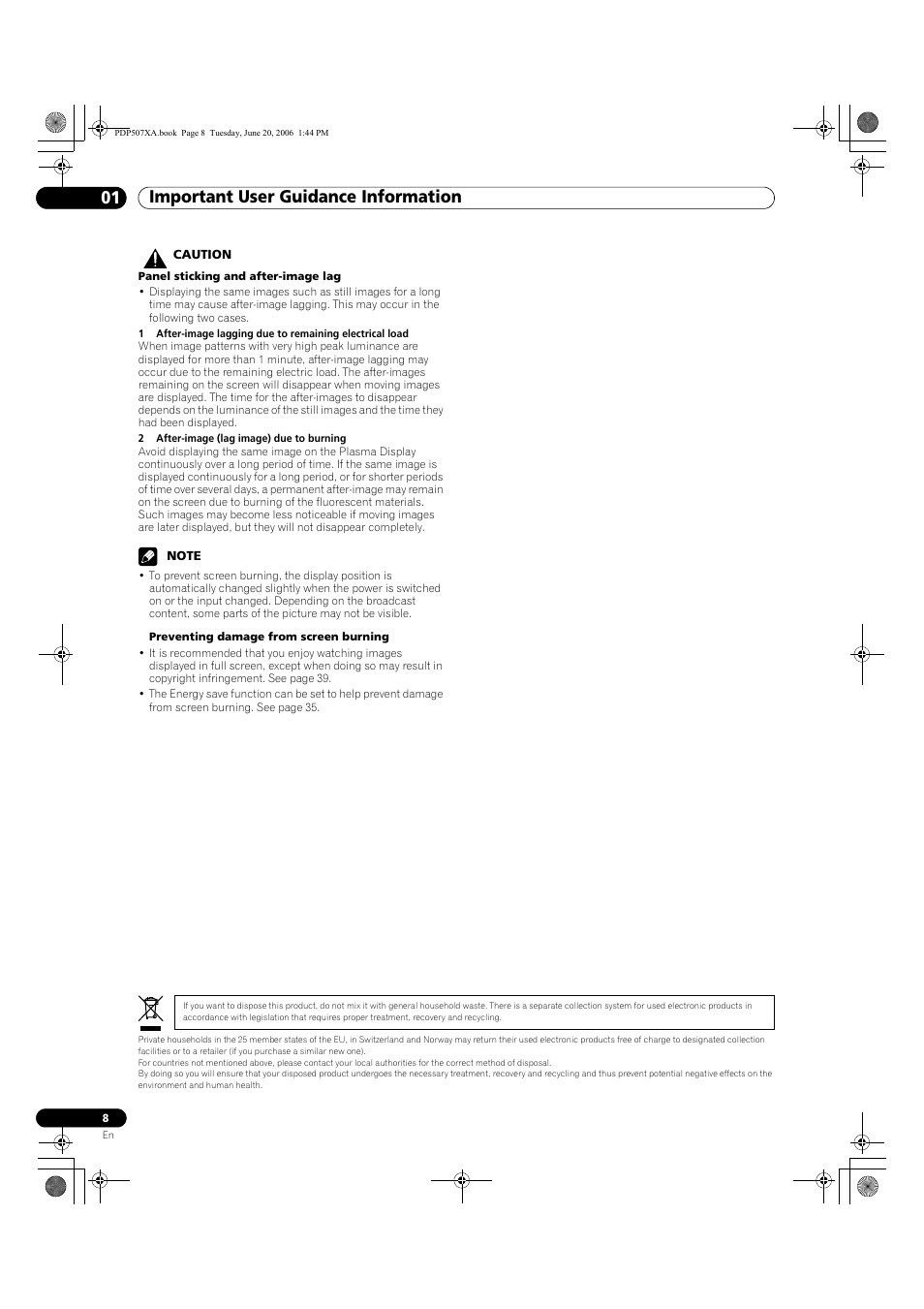 Important user guidance information 01 | Pioneer PDP-507XA User Manual | Page 8 / 171