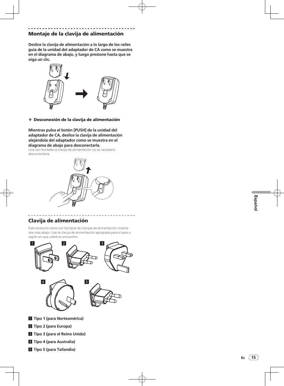 Montaje de la clavija de alimentación, Clavija de alimentación | Pioneer DDJ-S1 User Manual | Page 103 / 124