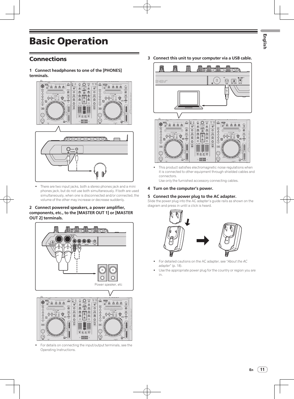 Basic operation, Connections | Pioneer DDJ-S1 User Manual | Page 11 / 124