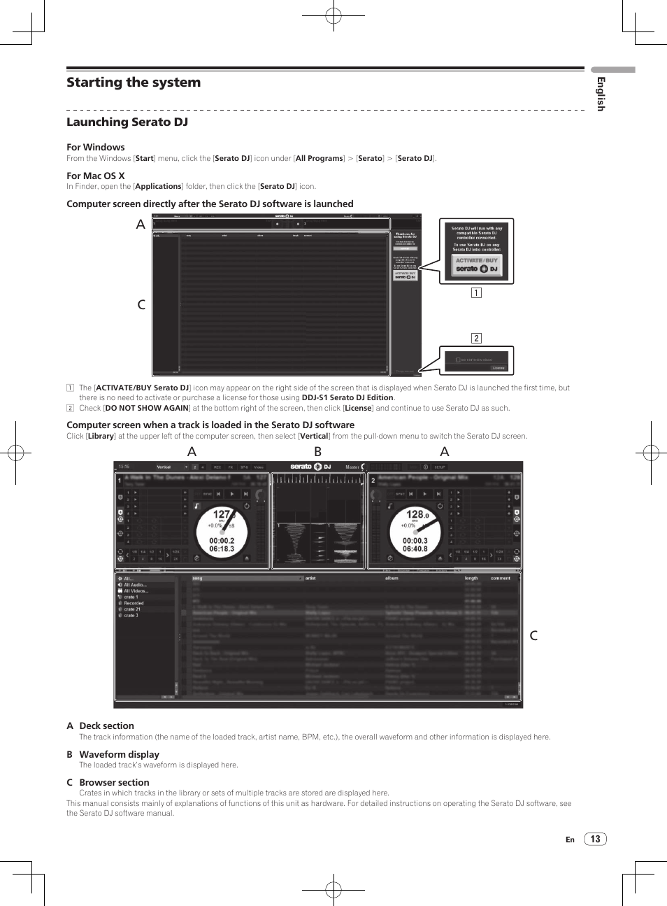 Starting the system, Ab c | Pioneer DDJ-S1 User Manual | Page 13 / 124