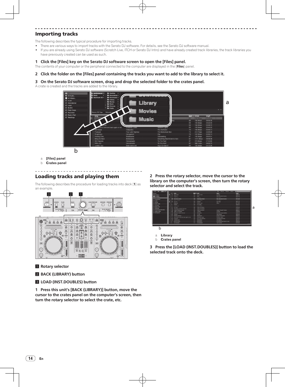 Importing tracks, Loading tracks and playing them | Pioneer DDJ-S1 User Manual | Page 14 / 124