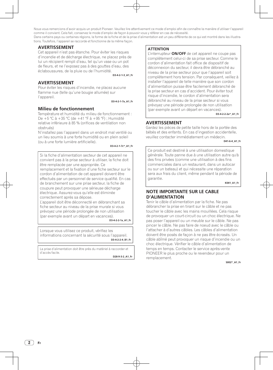 Avertissement, Milieu de fonctionnement | Pioneer DDJ-S1 User Manual | Page 22 / 124