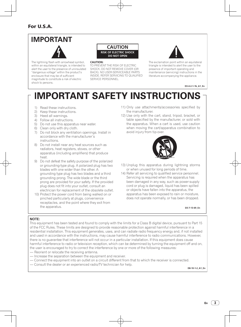 Important, For u.s.a, Caution | Pioneer DDJ-S1 User Manual | Page 3 / 124