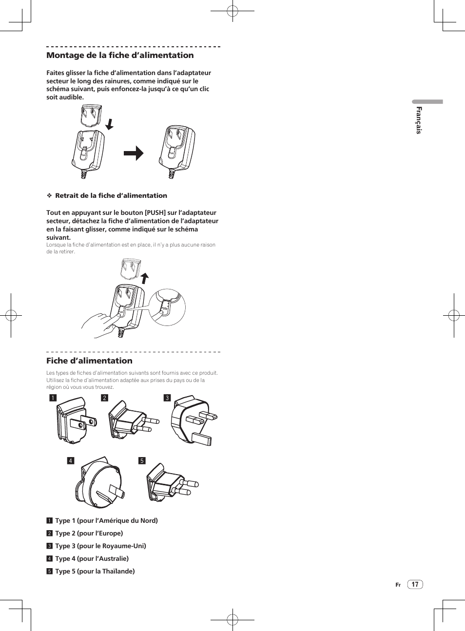 Montage de la fiche d’alimentation, Fiche d’alimentation | Pioneer DDJ-S1 User Manual | Page 37 / 124