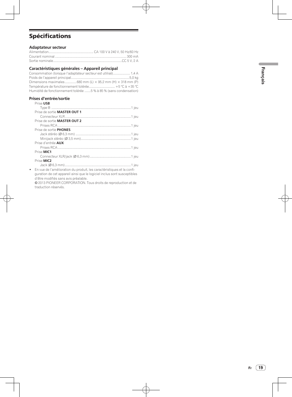 Spécifications | Pioneer DDJ-S1 User Manual | Page 39 / 124