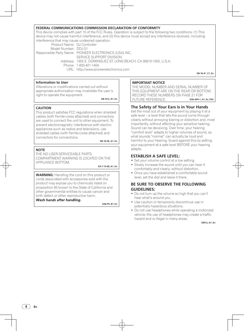 The safety of your ears is in your hands, Establish a safe level, Be sure to observe the following guidelines | Pioneer DDJ-S1 User Manual | Page 4 / 124