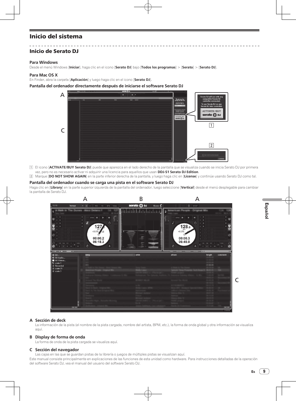 Inicio del sistema, Ab c | Pioneer DDJ-S1 User Manual | Page 97 / 124