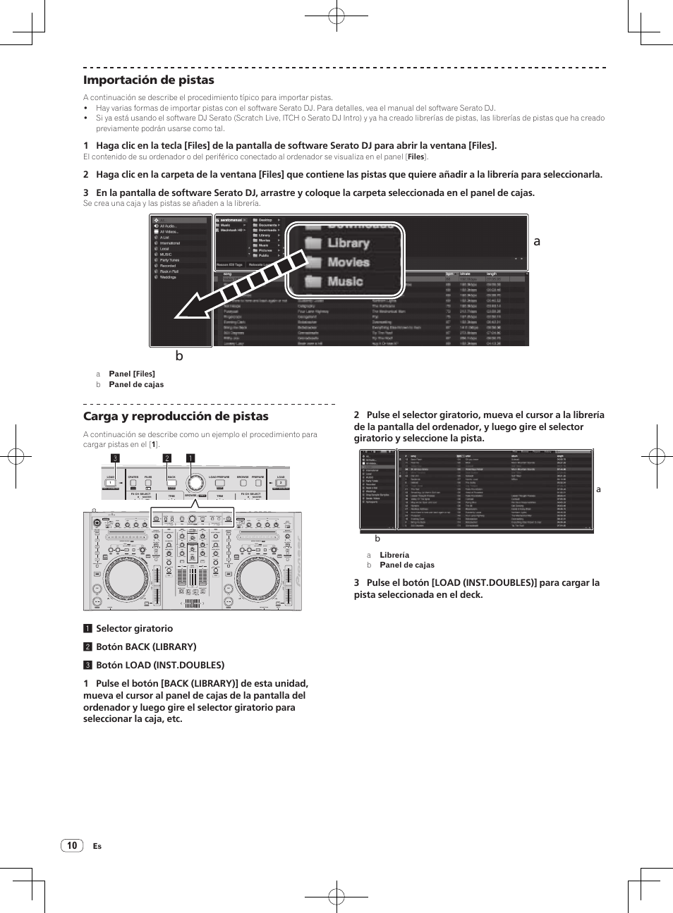 Importación de pistas, Carga y reproducción de pistas | Pioneer DDJ-S1 User Manual | Page 98 / 124