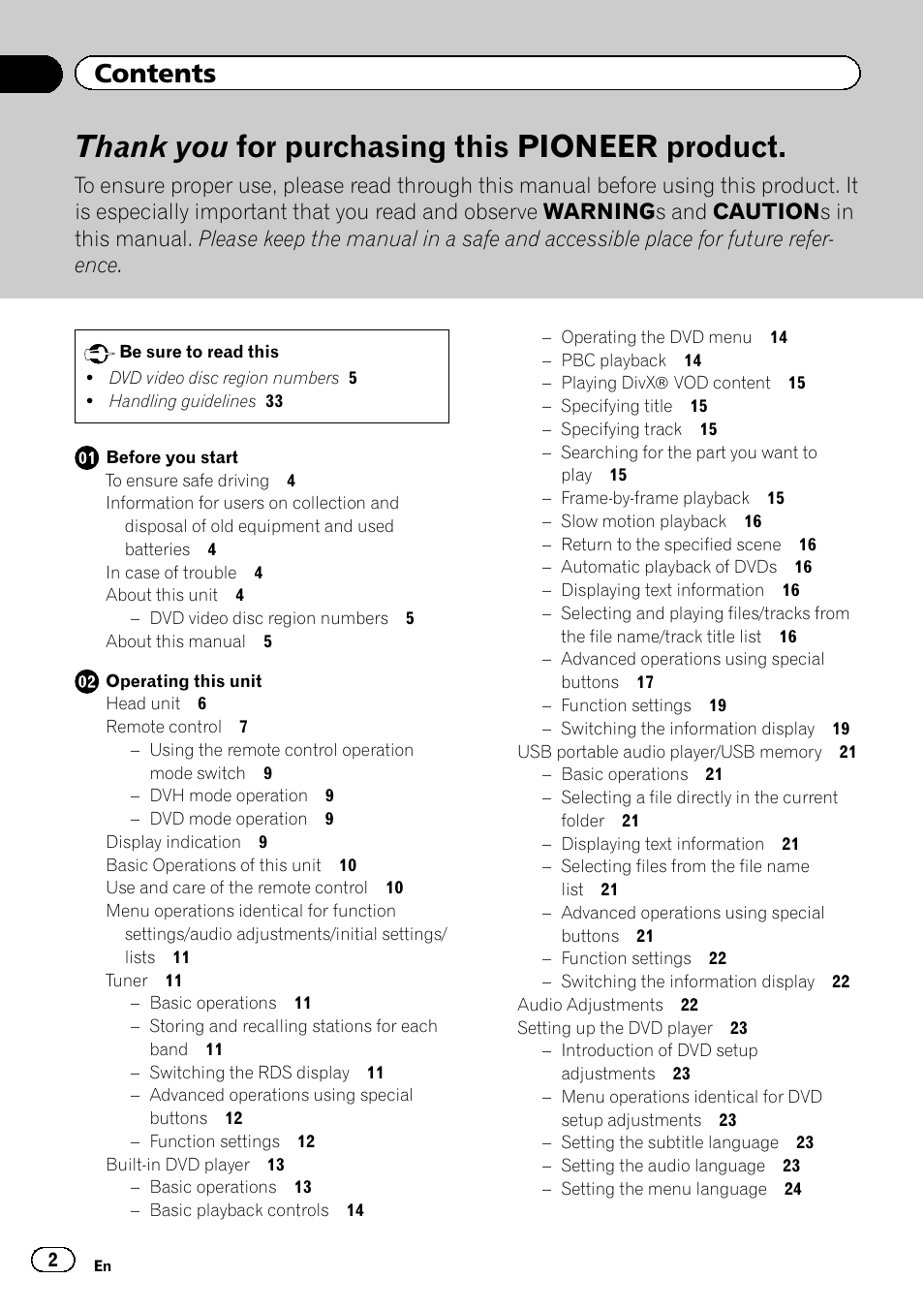 Pioneer DVH-330UB User Manual | Page 2 / 40