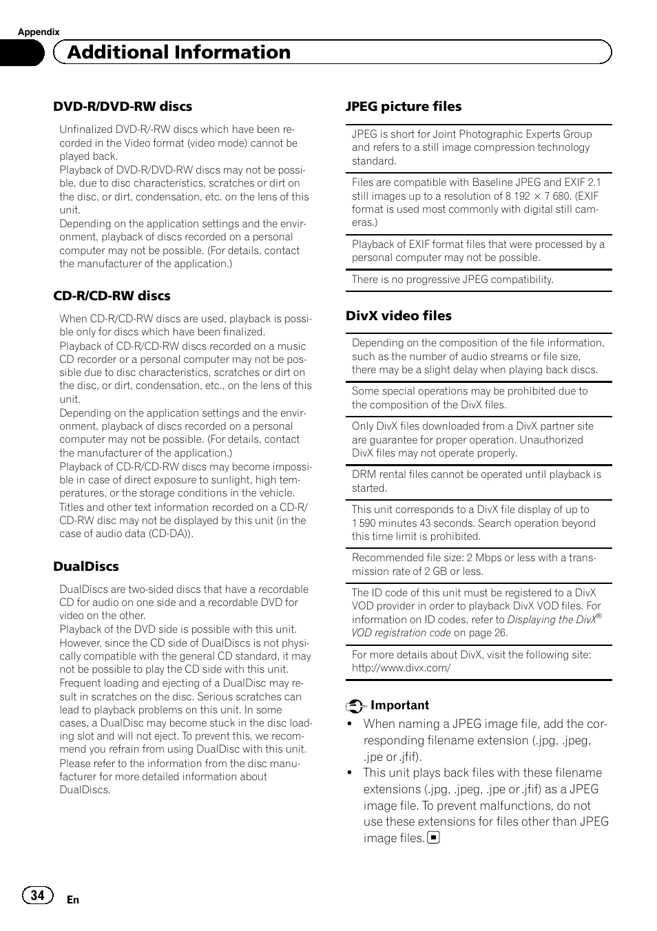 Additional information | Pioneer DVH-330UB User Manual | Page 34 / 40