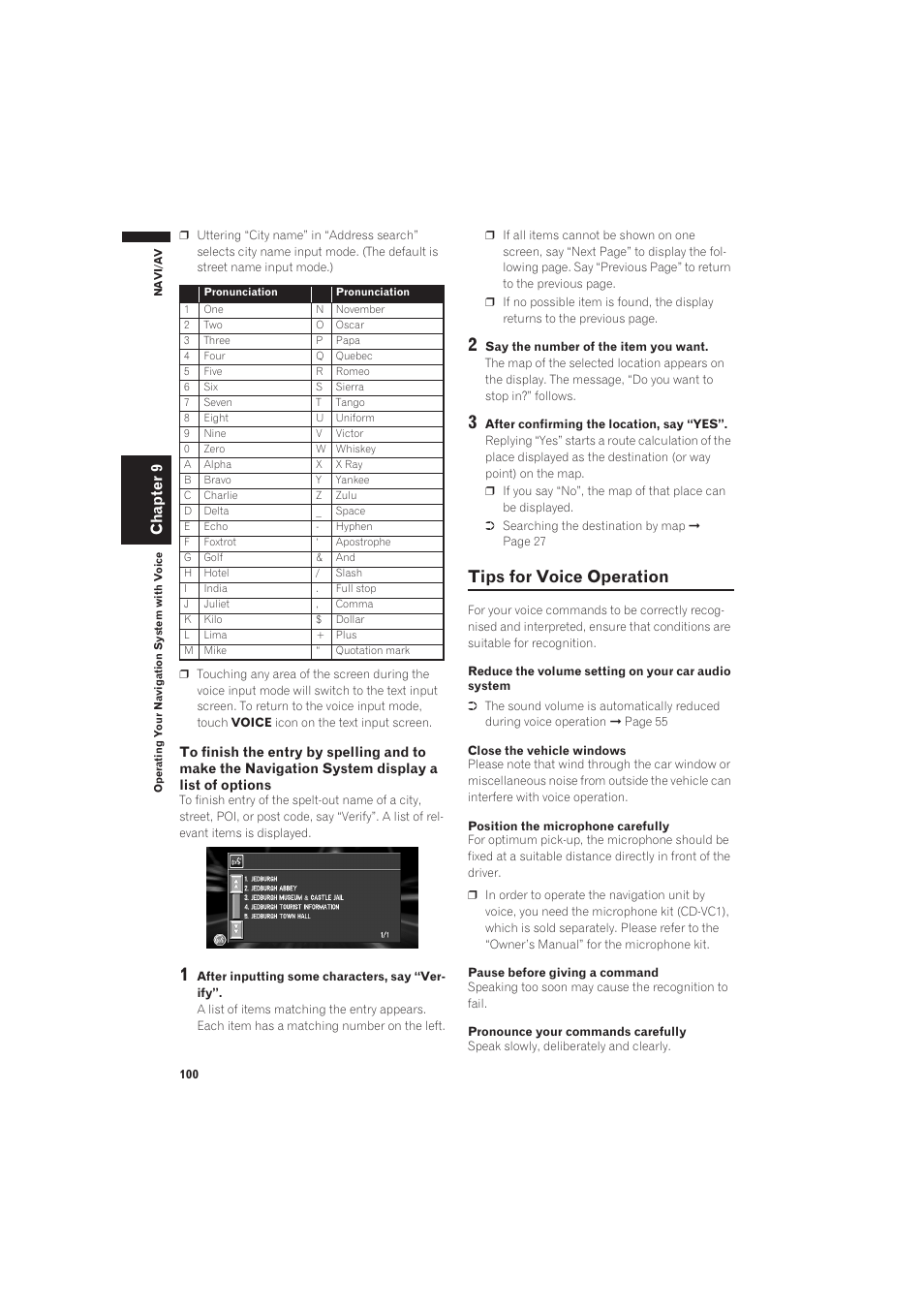 Tips for voice operation, Chapter 9 | Pioneer AVIC-X1 User Manual | Page 102 / 125