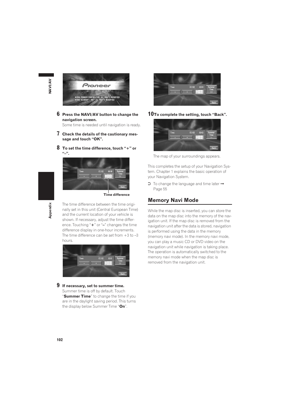 Memory navi mode | Pioneer AVIC-X1 User Manual | Page 104 / 125