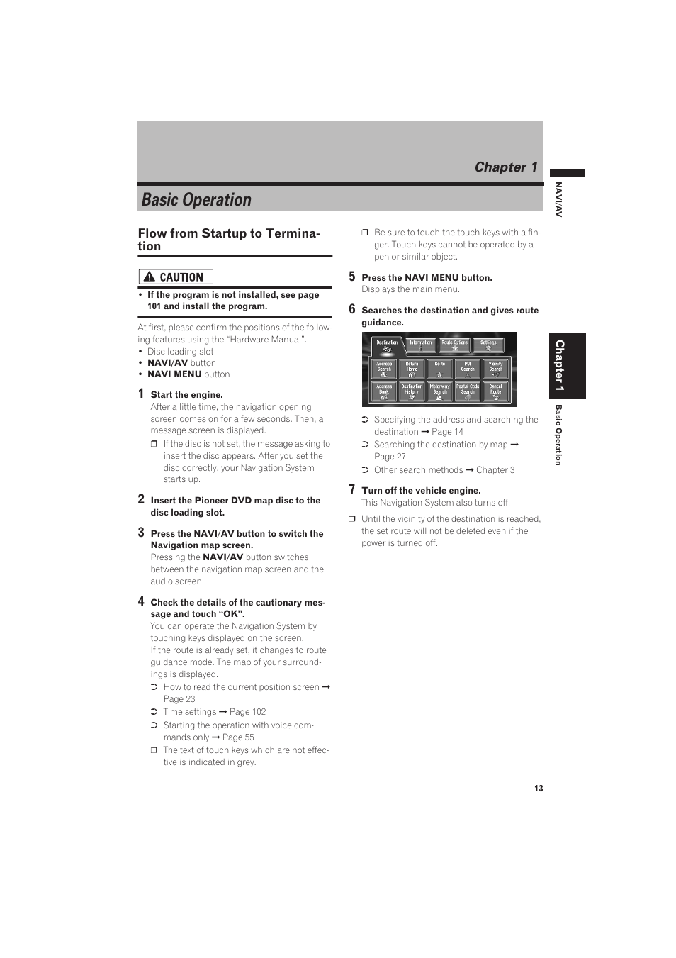 Chapter 1, Basic operation, Flow from startup to termination | Pioneer AVIC-X1 User Manual | Page 15 / 125