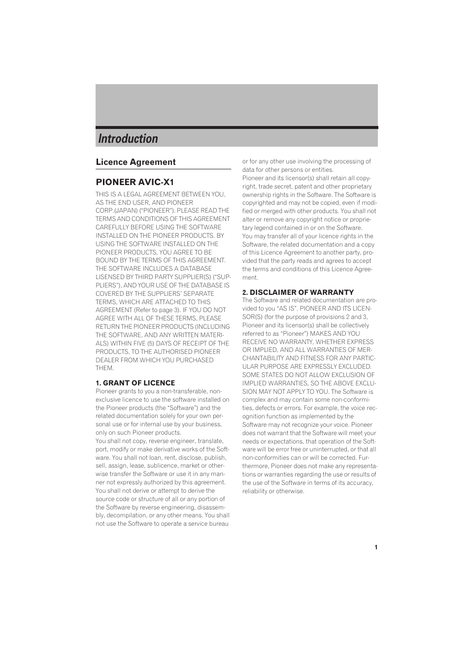 Introduction | Pioneer AVIC-X1 User Manual | Page 3 / 125